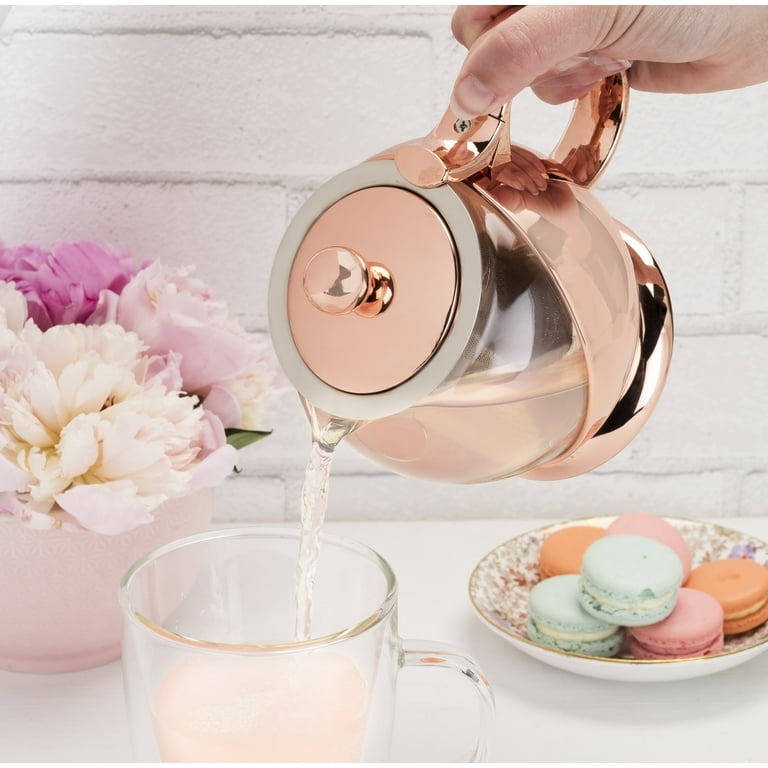 Pinky Up Rose Gold Wrapped Teapot, Clear Glass, Stainless Steel