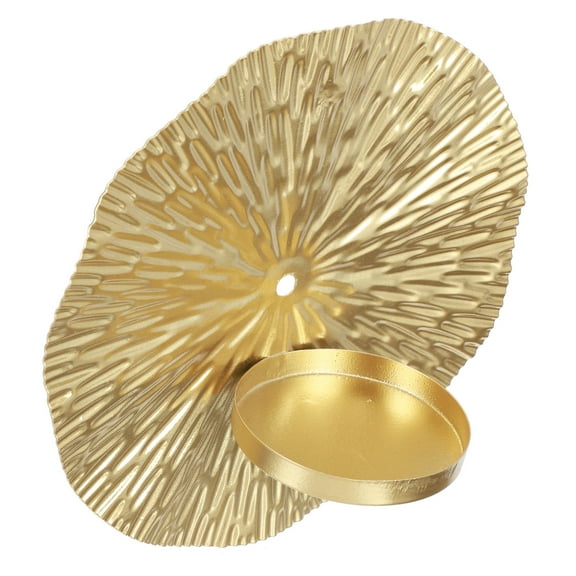 KALLORY 1Set Taper Candles Holder Golden Metal Round Plate Design for Wall Mounted Decor in Living Room