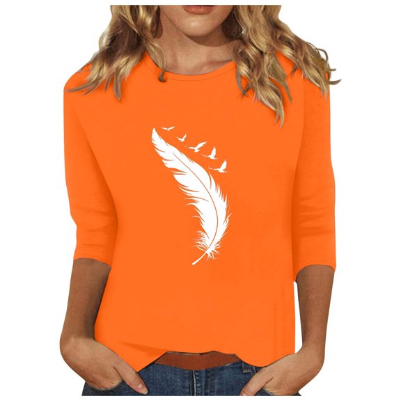 Tisuna Women 3/4 Sleeve T-Shirts Elegance Graphic Print Crewneck Tops Ladies Everyday Wear Tees Size L