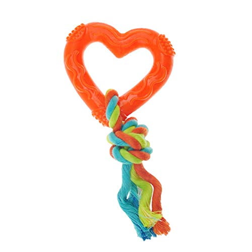 Mini Rope 'N Hearts Small Dog Toys Tough Rubber Tugs 10.5" Choose Orange or Blue (Orange)