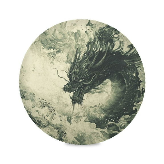 WOBOGO Dark Green Dragon Round Placemats Set of 1 Heat Resistant Washable Kitchen Table Decorations 15.4in