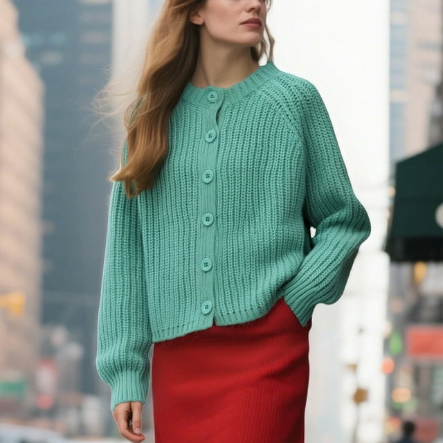 EGNMCR Cardigan Cardigan Décontracté Uni pour Femmes Chandail Tricoté à Manches Longues Veste Haut en Polyester pour Femmes