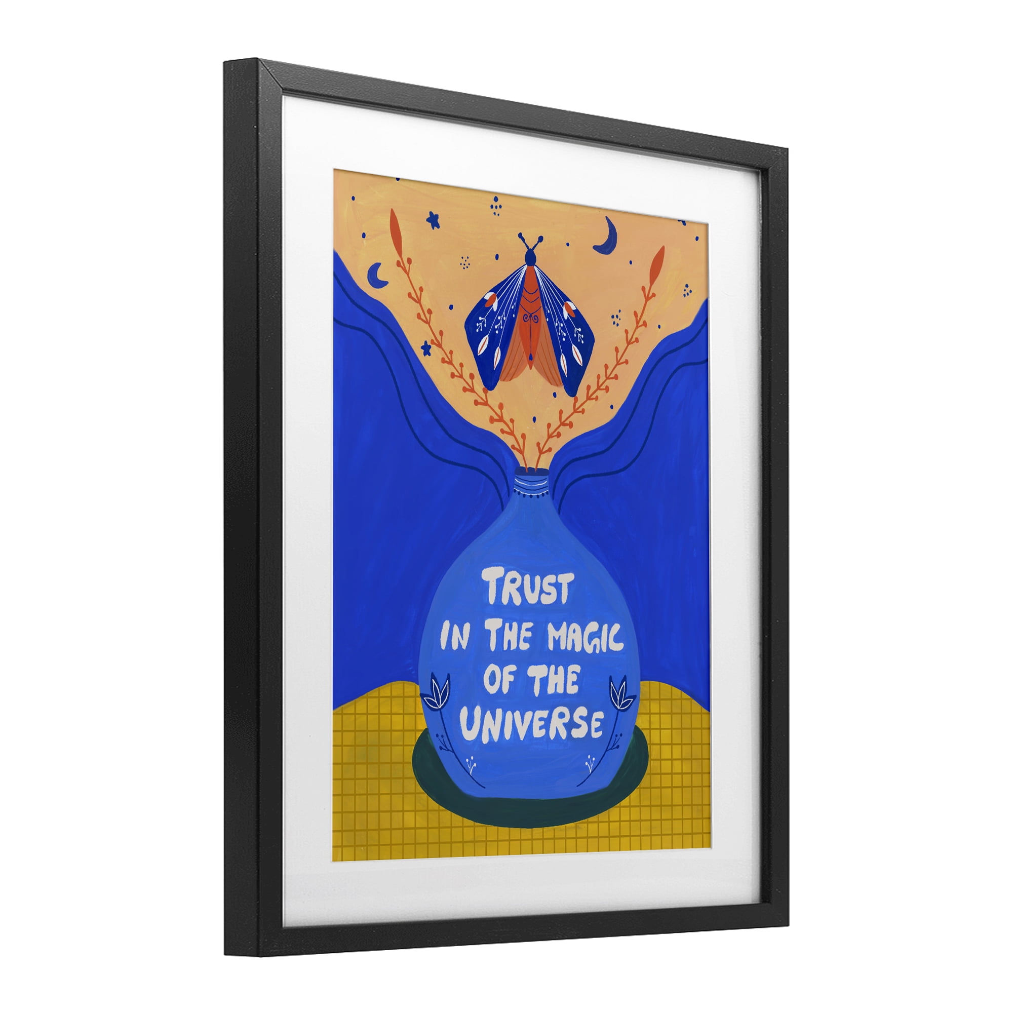 Trust In Magic Of Universe Black Framed Print Under Glass, design by Nabeela Rumi