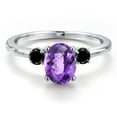 thumbnail image 3 of Gem Stone King 14K White Gold Purple Amethyst and Black Diamond Engagement Ring for Women | 1.40 Cttw | Oval Checkerboard 8X6MM | Gemstone February Birthstone | Size 8, 3 of 6