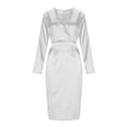 thumbnail image 5 of Women Satin Long Sleeve Dress - Tie Waist V Neck Silk Elegant Formal Cocktail Wedding Guest Bodycon Midi Dresses, 5 of 7