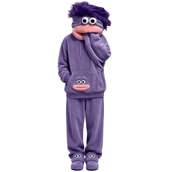 Halloween Costume Unisex Big Mouth Monster Pullover Hoodie,Funny Plush Fleece Novelty Sweatshirt Cosplay Party Outfit Gifts for Adults,Two-piece set