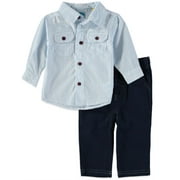 Bon Bebe Boys 0-9 Months Button-Up Woven Pant Set (Blue 0-3 Months)