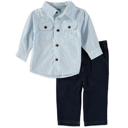 Bon Bebe Boys 0-9 Months Button-Up Woven Pant Set (Blue 6-9 Months)