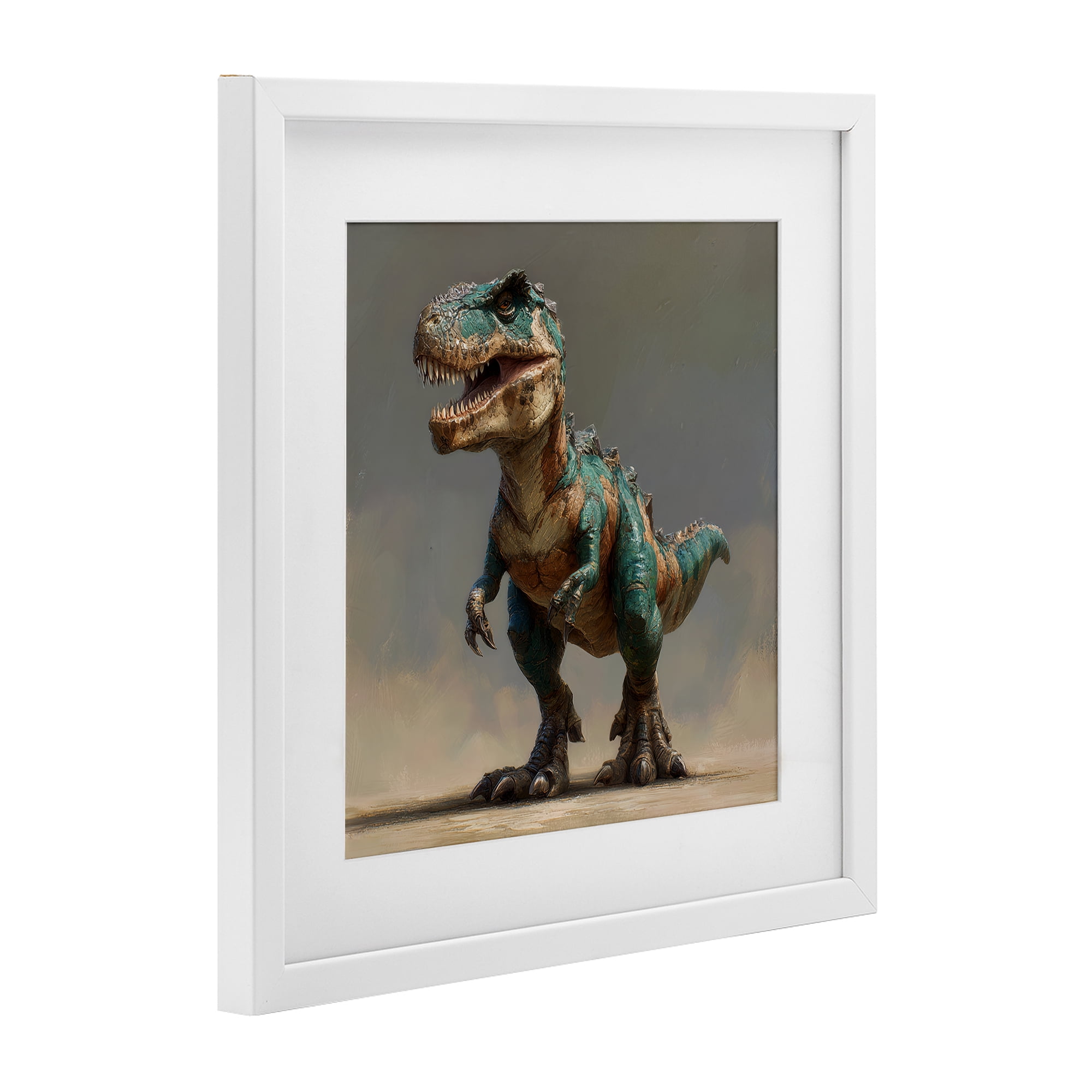 Stupell Industries Turquoise T-Rex Study White Framed Print Under Glass, design by Wumples