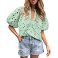 thumbnail image 1 of Blusa PRETTYGARDEN para mujer con escote en V, encaje calado, talla S, verde, 1 of 8