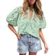 thumbnail image 1 of Blusa PRETTYGARDEN para mujer con escote en V, encaje calado, talla S, verde, 1 of 8