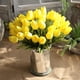 thumbnail image 4 of Injueey Ramo de flores artificiales de peonía de seda rosa, 5 uds., tulipanes, flores falsas para el hogar, decoración de boda, interior Kits de decoración para fiestas amarillo Injueey HA2017-01, 4 of 6