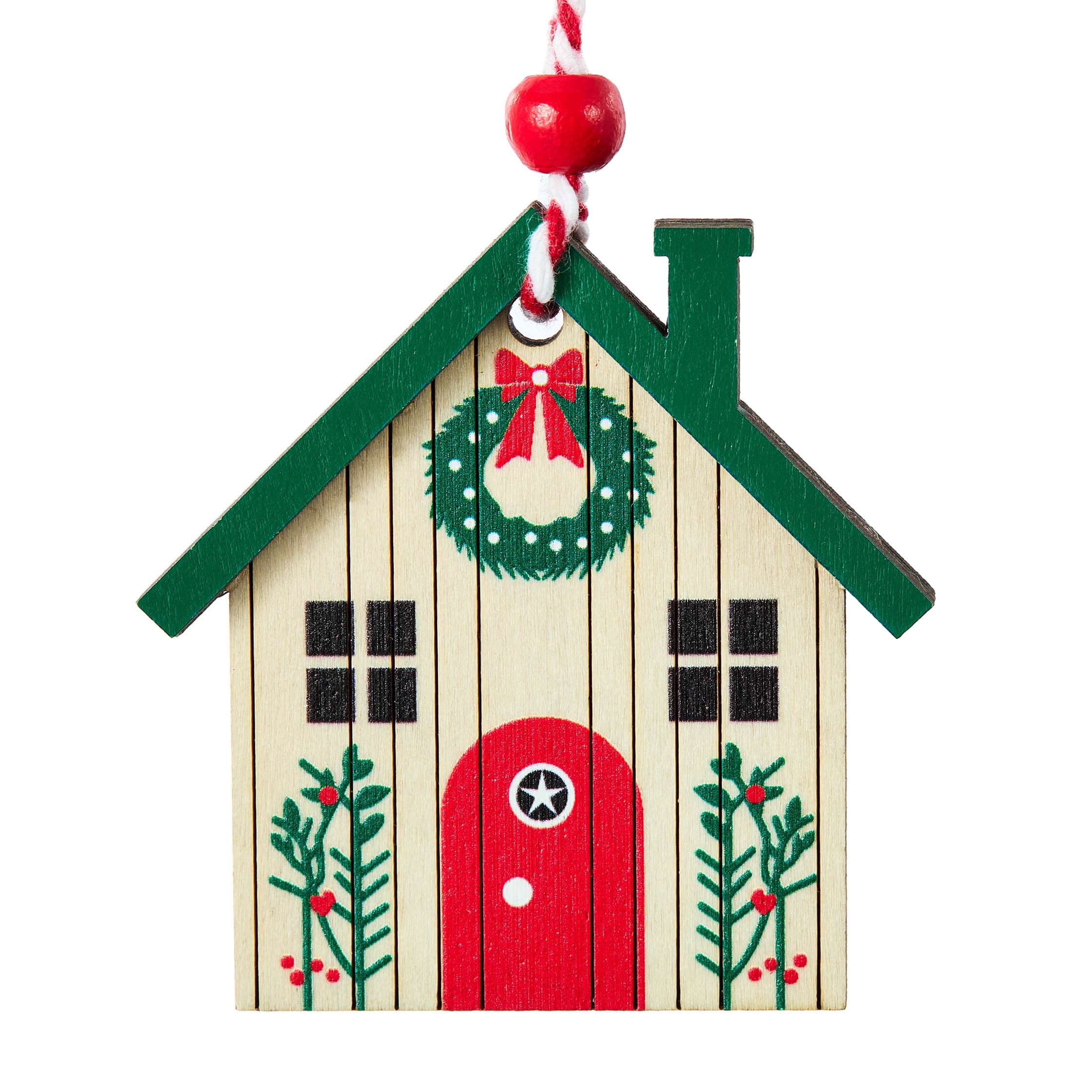 4-Count Multicolor Wooden House Mini Christmas Ornaments, 2.3", by Holiday Time