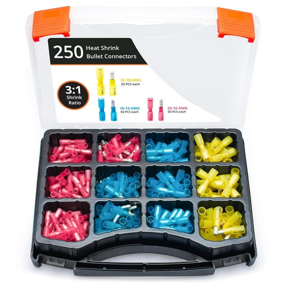250 PCS Wirefy Heat Shrink Bullet Connectors - Male and Female Wire Bullet Connectors - Electrical Bullet Butt Terminals - 22-10 AWG