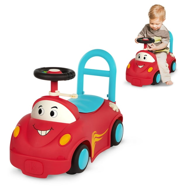 B. toys – Push CarToy – Ride-On Race Car –Walker Toy - Handle & Storage Space – Lights, Songs & Sounds – 1 Year + – Rollin' Riders - Freddy Zoom