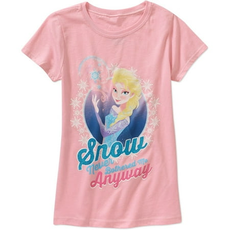Disney Frozen Elsa Girls Short Sleeve Tee Shirt - Let It Snow, Pink (xs 4/5)