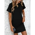 thumbnail image 3 of TEMOFON Women Summer Dress Casual Short Sleeve Shirt Dresses Fashion Round Neck Dresses Solid Black Sexy Shift Dresses for Women Size L, 3 of 5