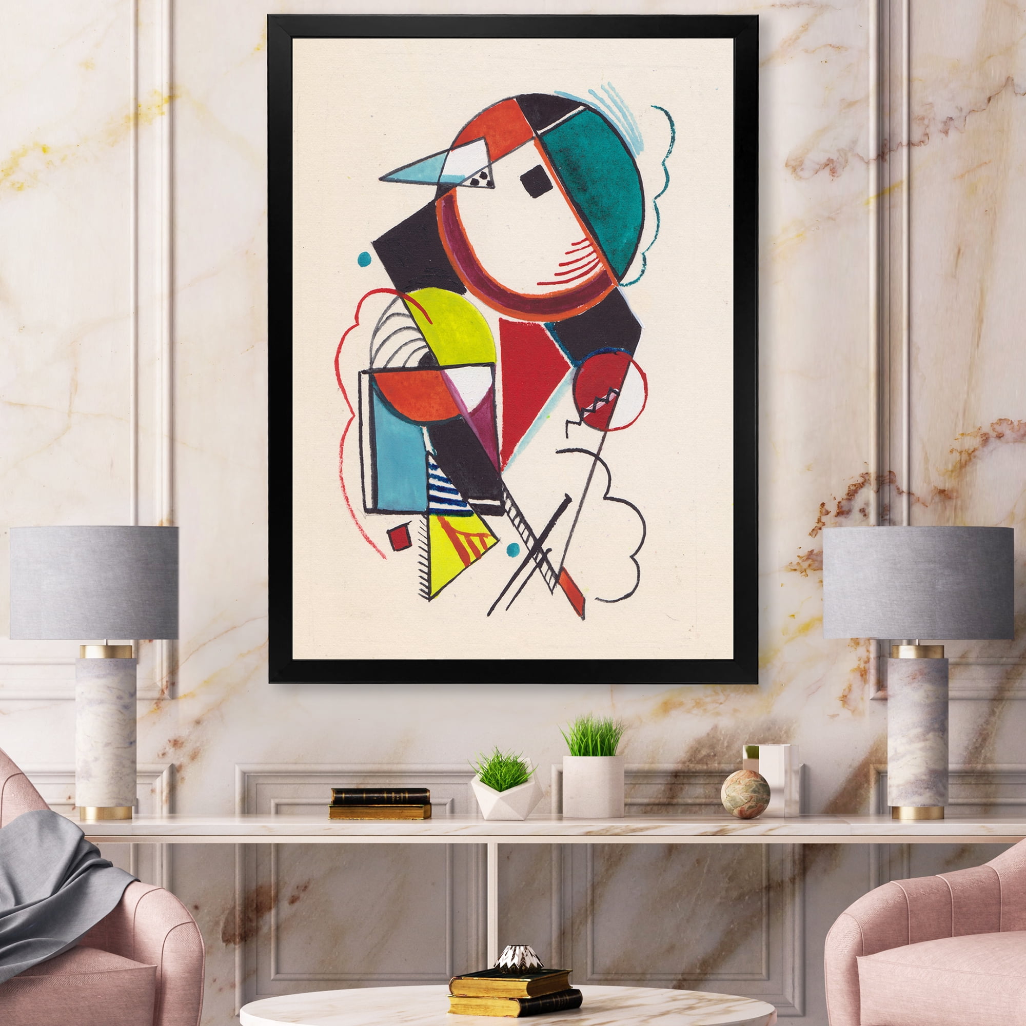 Designart 'Abstract Compositions Of Colored Geometric II' Modern Framed Art Print