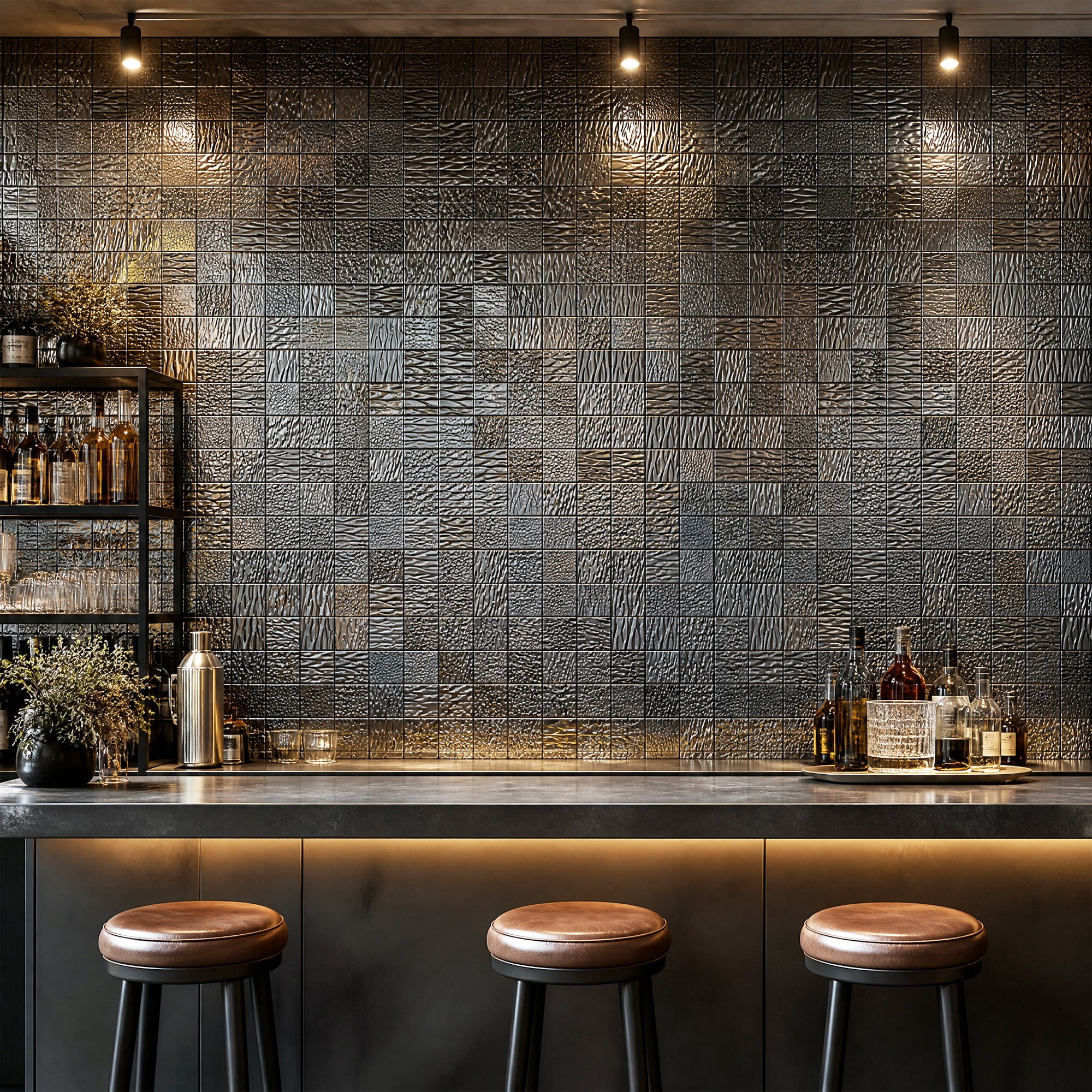 Easy4Home 5Pcs 12"x12" Metal Wall Panels Morden Mosaic Tiles for Interior Wall Decor, Black