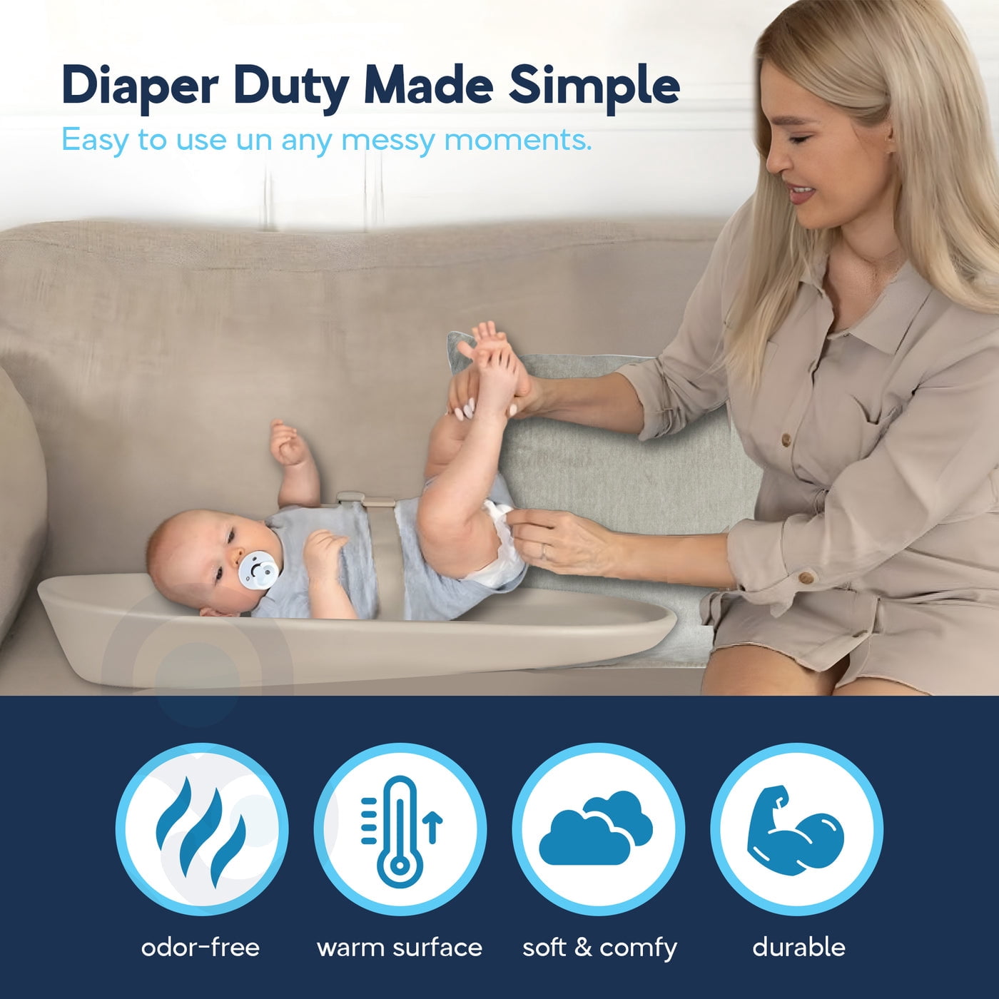 Baby Proof Me Nest Diaper Changing Pad, EVA, Baby Changing Pad with Safety Belt, Beige