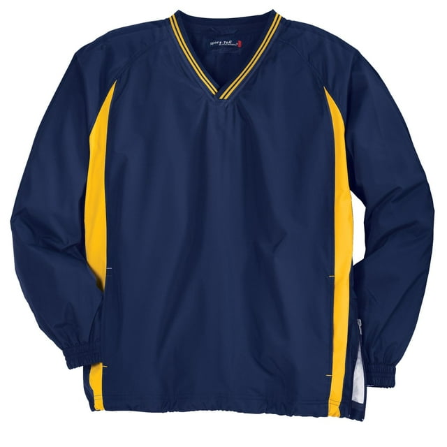 Discontinued Sport-Tek ® Tall Tipped V-Neck Raglan Wind Shirt. Tjst62 Lt True Navy/ Gold