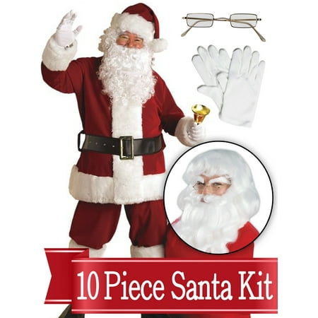 Santa XXL Suit - Crimson Ultra Deluxe Complete 10 Piece Kit - Santa Costume Plush Outfit