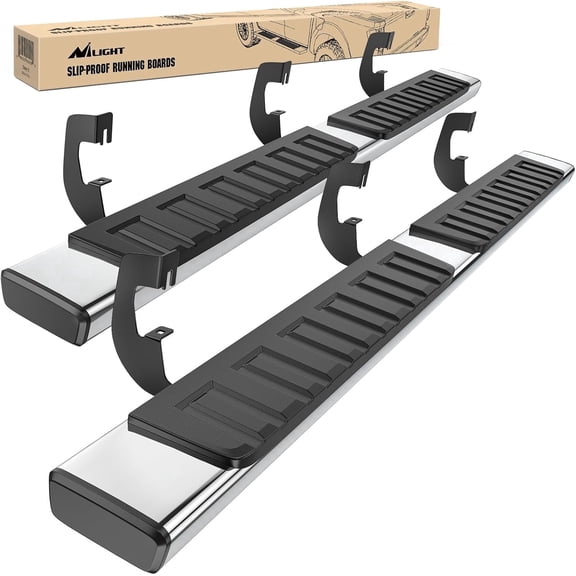 Nilight Running Boards for 2007-2018 Chevy Silverado/GMC Sierra 1500 Double Extended Cab 2007-2019 Chevy Silverado/GMC Sierra 2500HD 3500HD 6 Inch Stainless Steel Side Step Nerf Bars