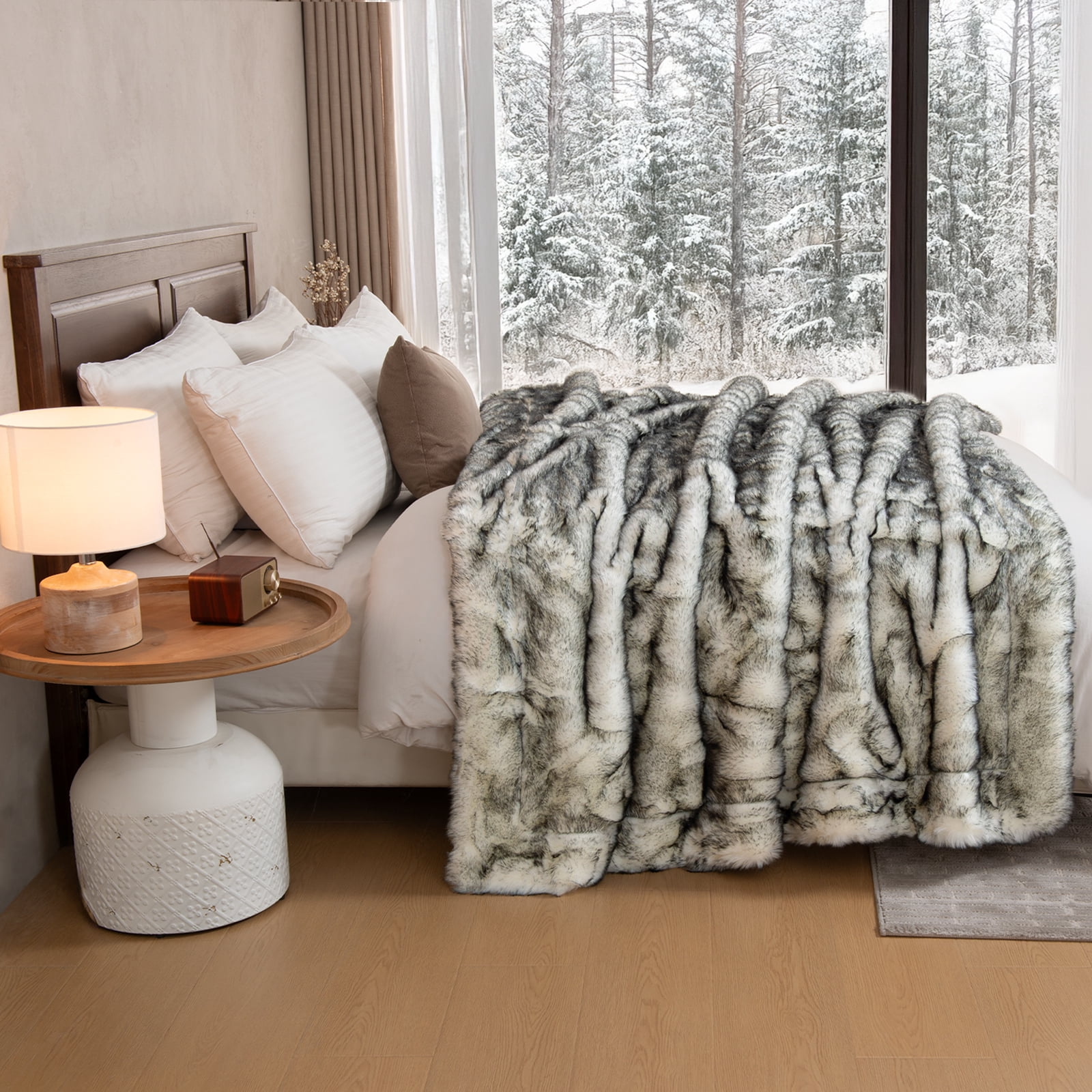 Cozylore Luxury Faux Fur Throw Blanket for Bed Super Thick Warm Long Fluff Fuzzy Blankets for Bedroom Living Room, 60" x 80", White