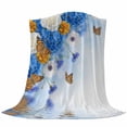 thumbnail image 6 of Blue Ombre Floral Blanket Soft Cozy Warm Throw Blanket for Couch, Plush Fuzzy Flannel Fleece Blankets for Sofa, Spring Flowers Modern Art Bed Blankets Lightweight Gifts for Women, 40"x60", 6 of 9
