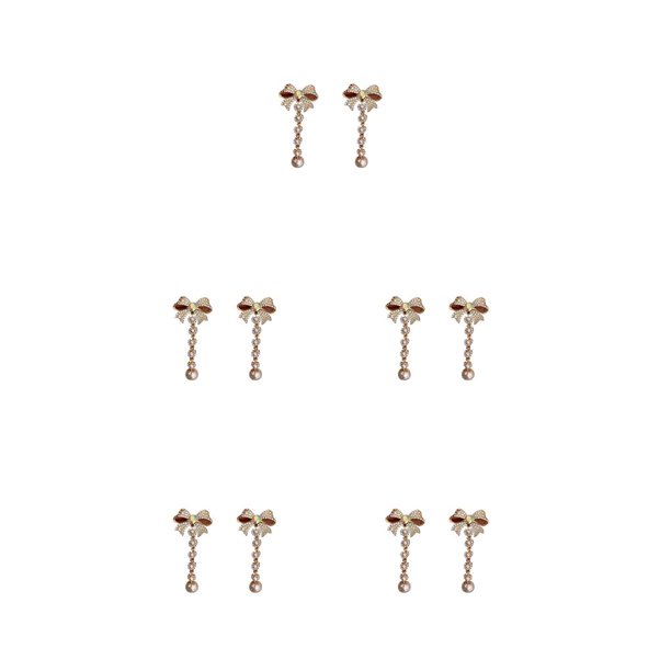 Sonducket 1 par de pendientes reutilizables con lazo de perla encantadora para mujer, gota para la oreja, aniversario de boda, joyería de graduación, Oro 5piezas Sonducket CBP221745