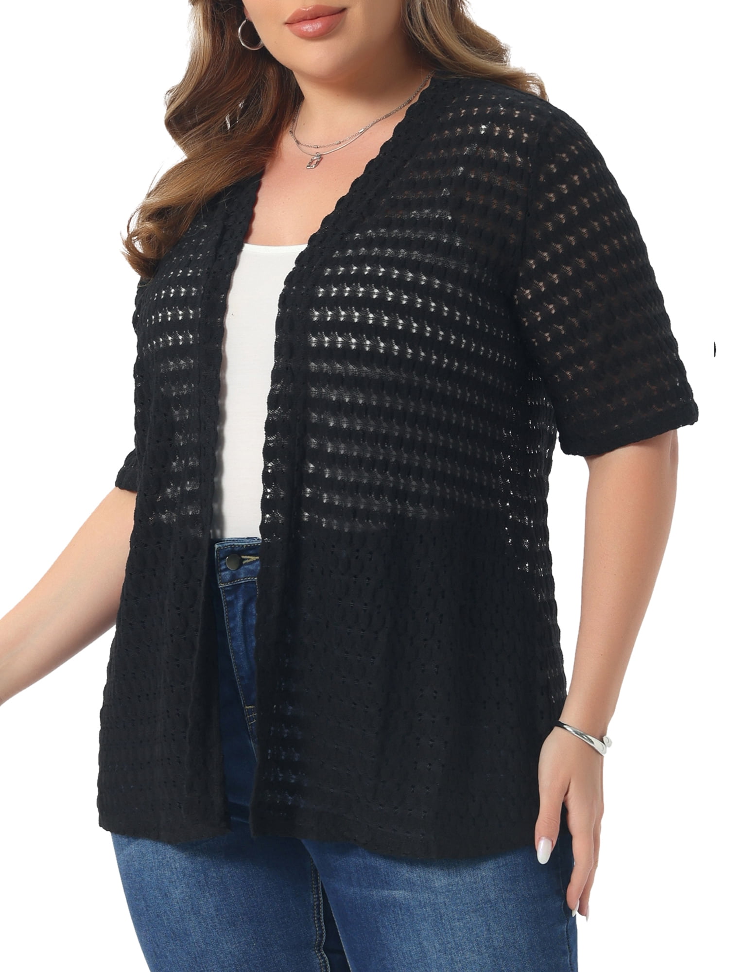 DARING DIVA Women's Plus Lace Cardigan Open Front Cover Up 4X Black