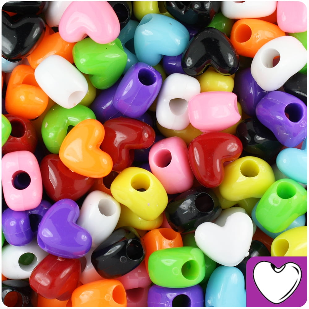 BeadTin Multi Colored Opaque 12mm Heart Pony Beads (250pcs) - Walmart.com