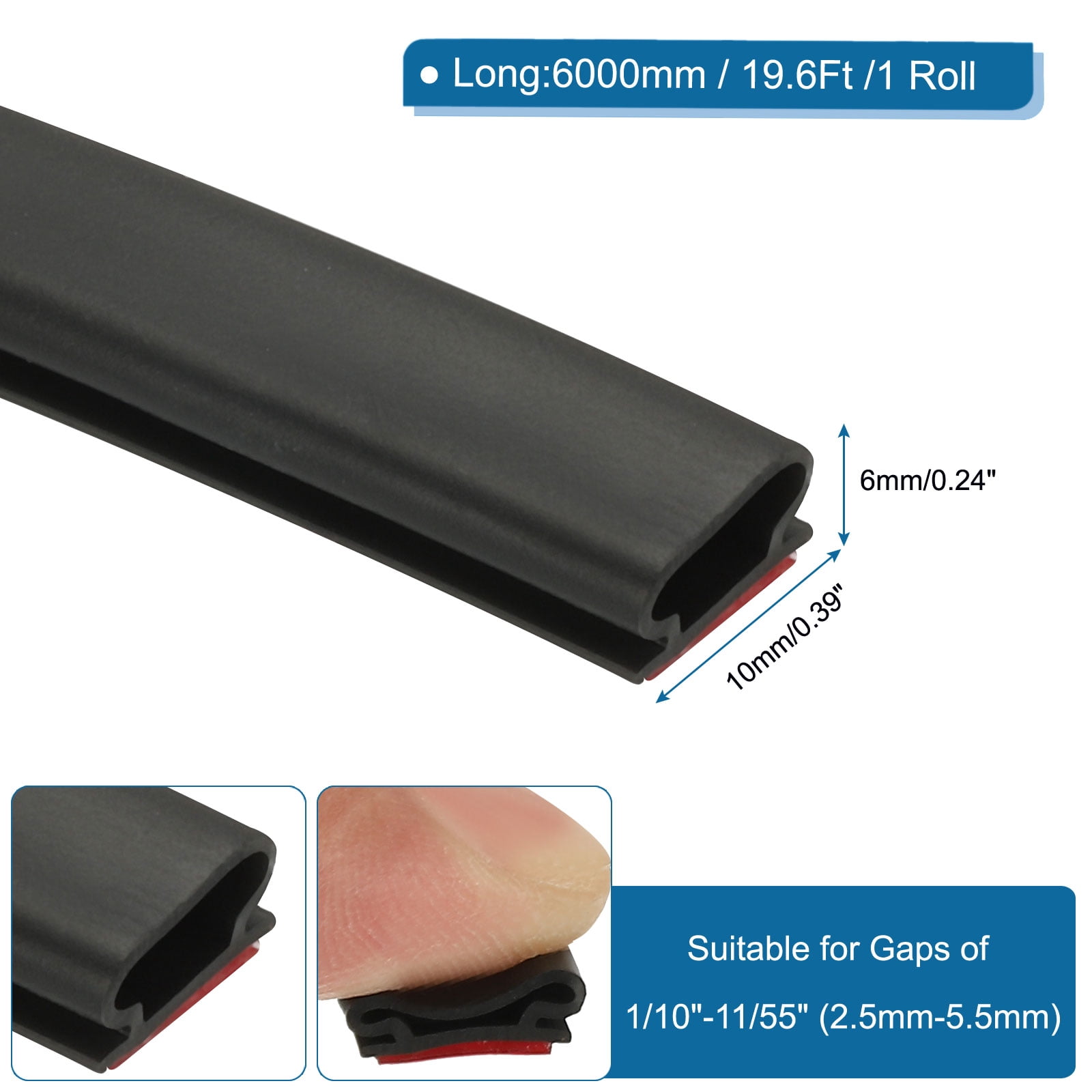 Uxcell 19.6 Ft D Shape Rubber Weather Stripping Door Seal Strip,  Black/Red