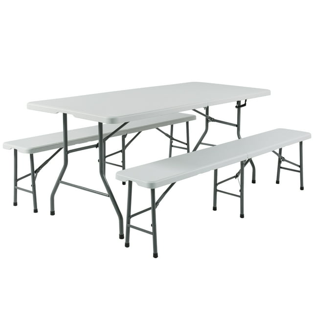 Ktaxon 3pc Portable 6' Folding Table and Bench Set Combo Resin ,Rectangle