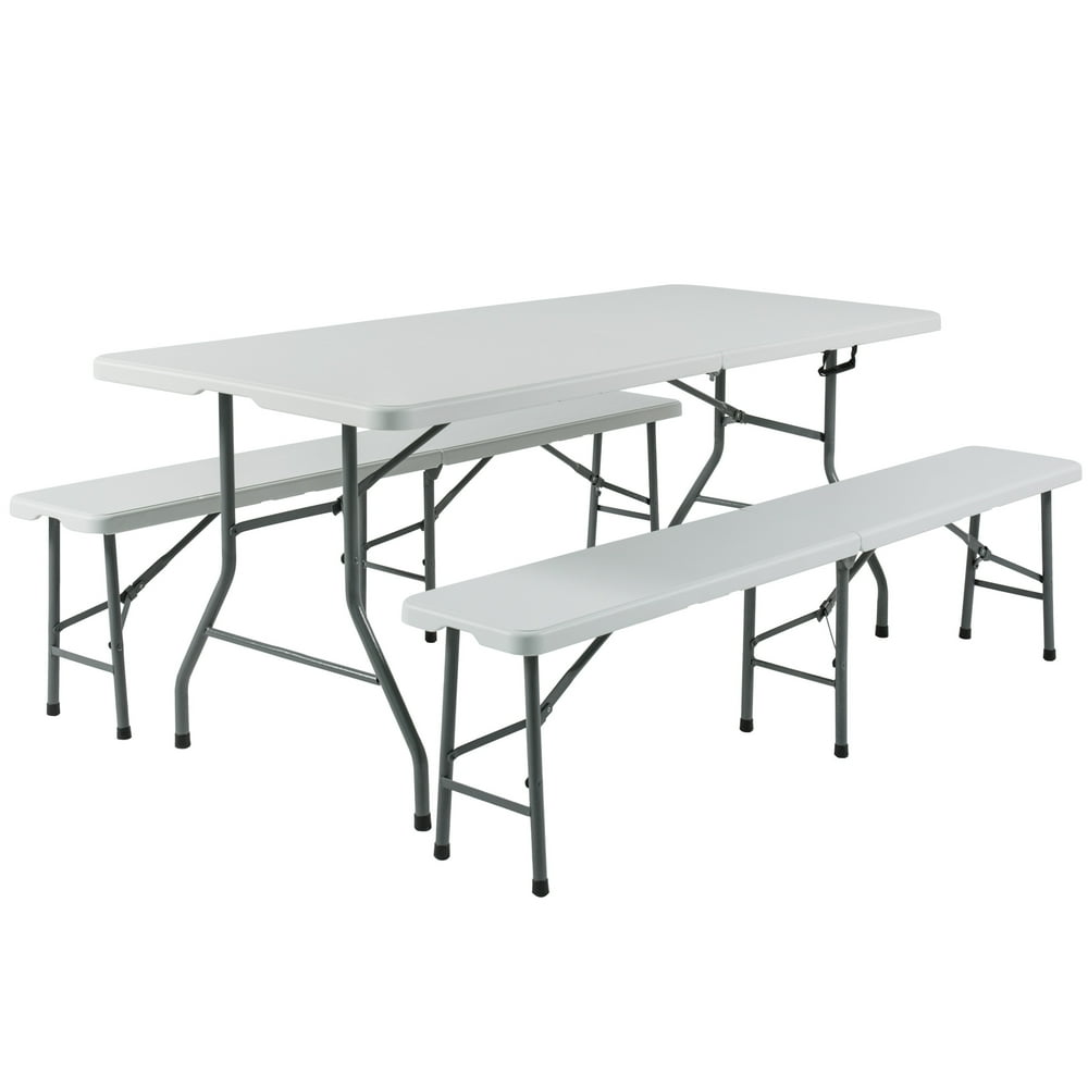 Best Choice Products 3-Piece 6ft Portable Folding Weather-Resistant Resin Table and Bench Set 