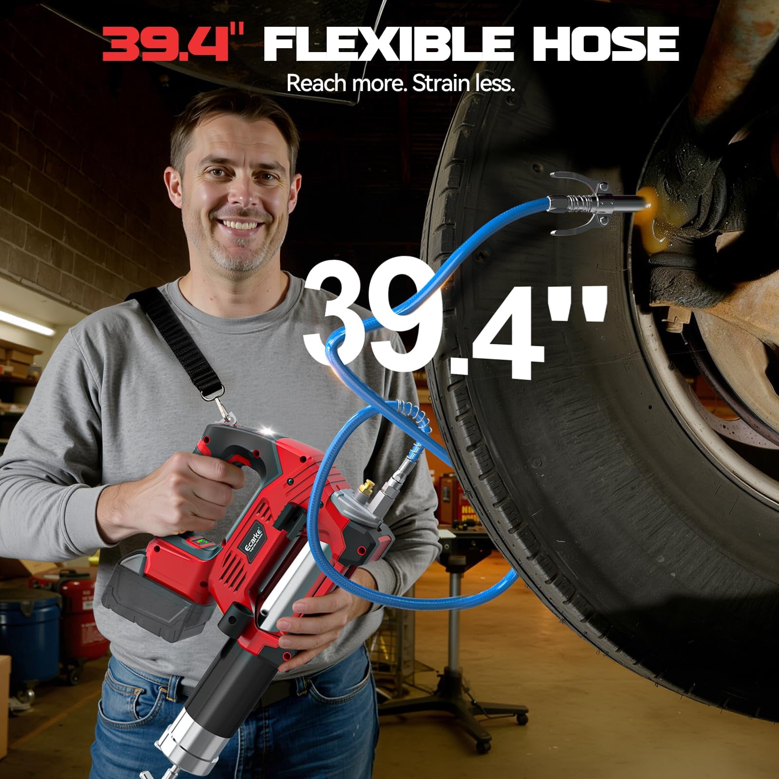 Cordless Grease Gun Compatible with DeWalt 20V Battery, 12000PSI Max Electric Grease Gun, Dual Pistol & in-Line Grip, Works with Bulk & Cartridge Grease, with 39" Hose & 4 Couplers (Tool Only)