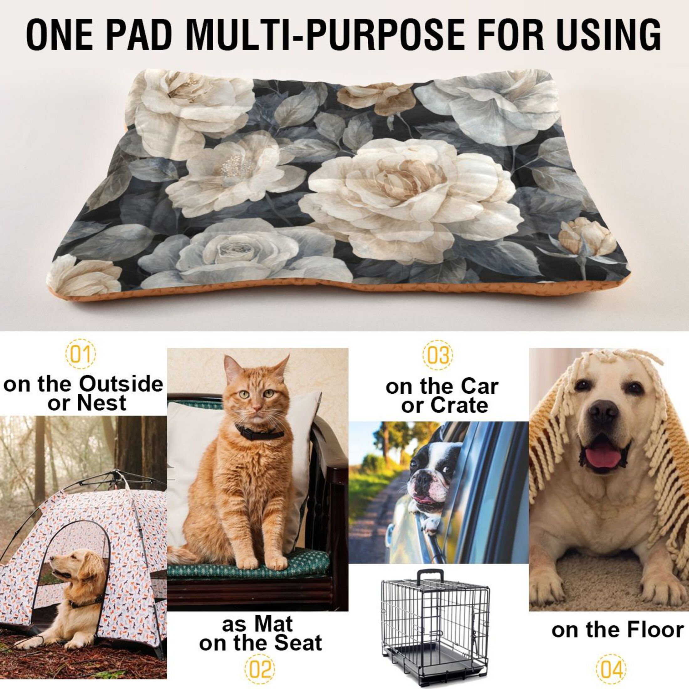 Cozy Mat Pet Bed Indoor Outdoor Warm Soft For Cat Dog Puppy(S/M) Wash Style Roses