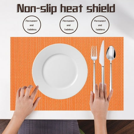 

Gzztg Placemat Green Solid Color PVC Mat Plain Horizontal Stripe Table Home