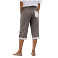 thumbnail image 4 of Cagogo Womens Capri Pants Cotton Linen Elastic Waist Striped Casual Loose Fit High Waisted Cropped Pants with Pockets Beach Vacation Summer Trousers Flowy Lounge Outfits, Coffee M, 4 of 6