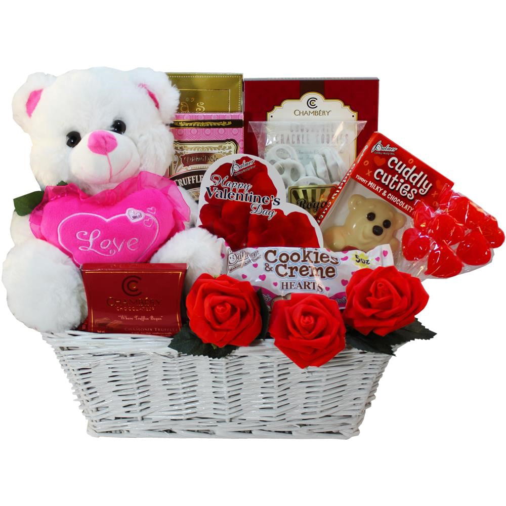 Valentines Treasures Chocolate and Candy Gift Basket with