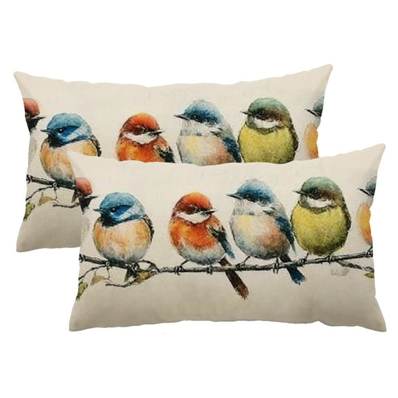 PHYHOO Oil Painted Birds Lumbar Pillow Covers 12x20 Inch Set of 2 Spring Bird Rustic Decorative Pillow Cases Outdoor Square Cushion Cover Farmhouse Decor for Bedroom Home Sofa Couch Bed