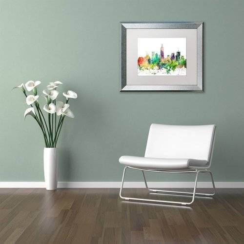 Trademark Fine Art "Indianapolis Indiana Skyline SP" Canvas Art by Marlene Watson, White Matte, Silver Frame