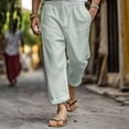 thumbnail image 2 of Ecqkame Men's Summer Baggy Pants Casual Loose Cotton Linen Capris Elastic Waist Drawstring Lightweight Pants with Pockets Green XXL, 2 of 5