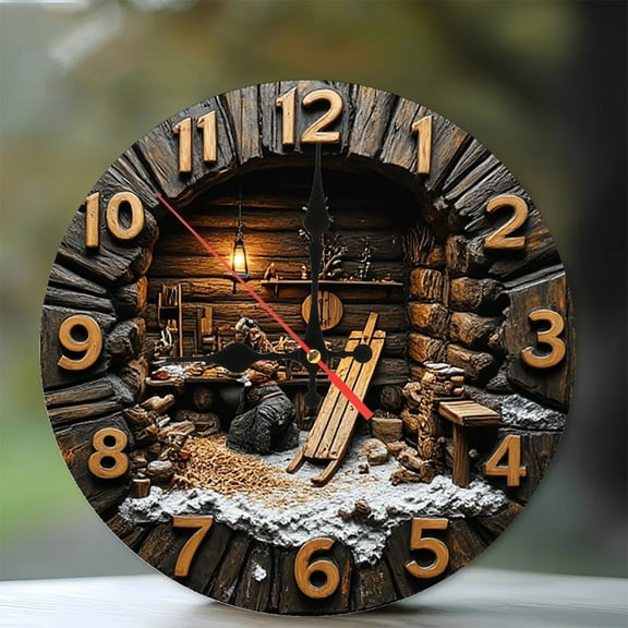 Wooden Cabin Craftsman Clock Wall Decor 10-Inch Silent Wooden Wall Clock, Battery Operated (AA Batteries Not Included), Artistic Home Decor
