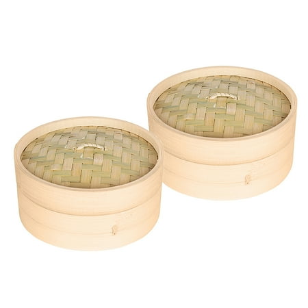 

2-Pack Natural Bamboo Steamer Basket Sum Bamboo Steamers Great for Asian Cooking Buns Dumplings Vegetables Fish 7-inch 7inch