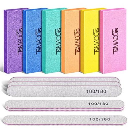 TsMADDTs Nail Files and Buffers Set with 6PCS Rectangular Nail Buffers and 6PCS White 100/180 Grit Nail Files, Professional Nail Care Tools Kit for Women and Girls