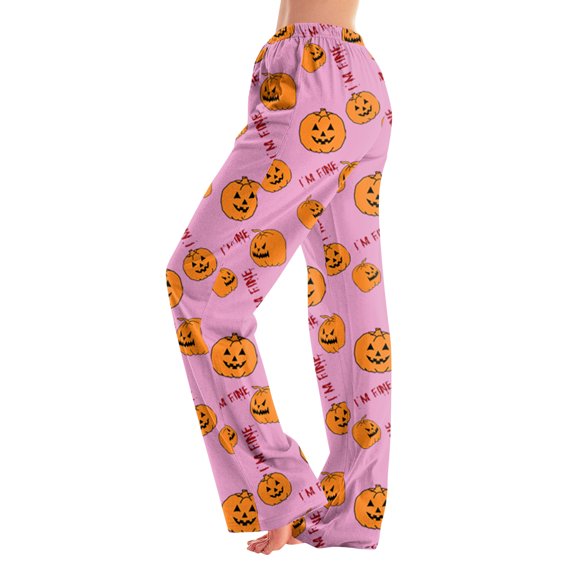 Fabrcox Women's Pajamas Pants Halloween Pumpkin Print Wide Leg Women's Sleep Pants Holiday Fall Winter Soft Lounge Pants for Women Orange S