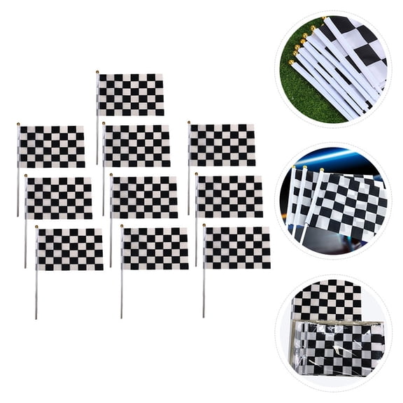 FUTUREORYY Set of 10 Handheld Racing Checkered Flags for Car Events, Sports Activities, and Party Decorations