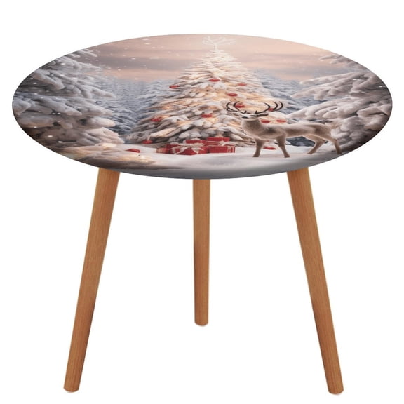 Merry Christmas Snowman Christmas Tree Tablecloth Round Elastic Fitted Waterproof Table Cover Cloth for Dining Room Indoor Outdoor Decor