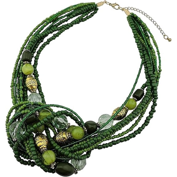 Bocar Statement Seed Beads Necklace for Women Multilayer beaded Collar Necklace (NK_10345_green)